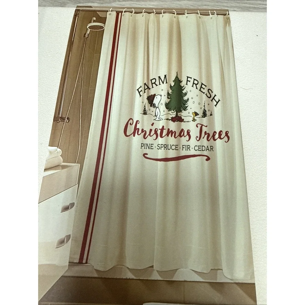 NWT Peanuts Snoopy Farm Fresh Christmas Trees Holiday Shower Curtain 70
